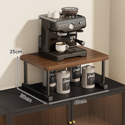 Zwei-Ebenen-Thekenkaffee-Station-Regalaufsatz mit Walnuß-Top und Metallrahmen