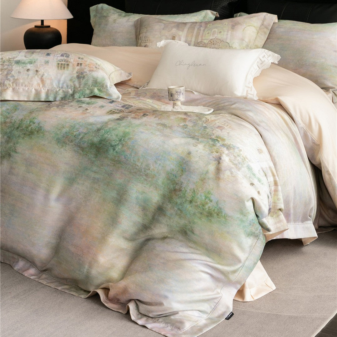 Luxus Aquarell Floral Gebürstet Mikrofaser Bettbezug Set mit Paspelbesatz