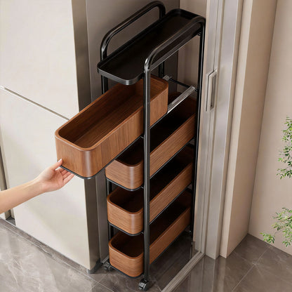 Slim Sliding Vorratswagen mit gelochten ausziehbaren Netzkorb und feststellbaren Rollen