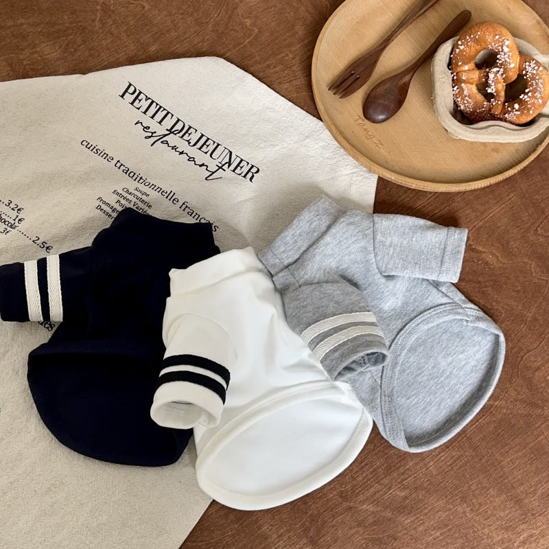 Baumwolle Polo Tee mit Brusttasche & gestreiften Ärmeln