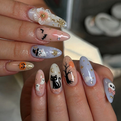 Kreatives Halloween Kunstnagelset mit bunten Motiven Brehn