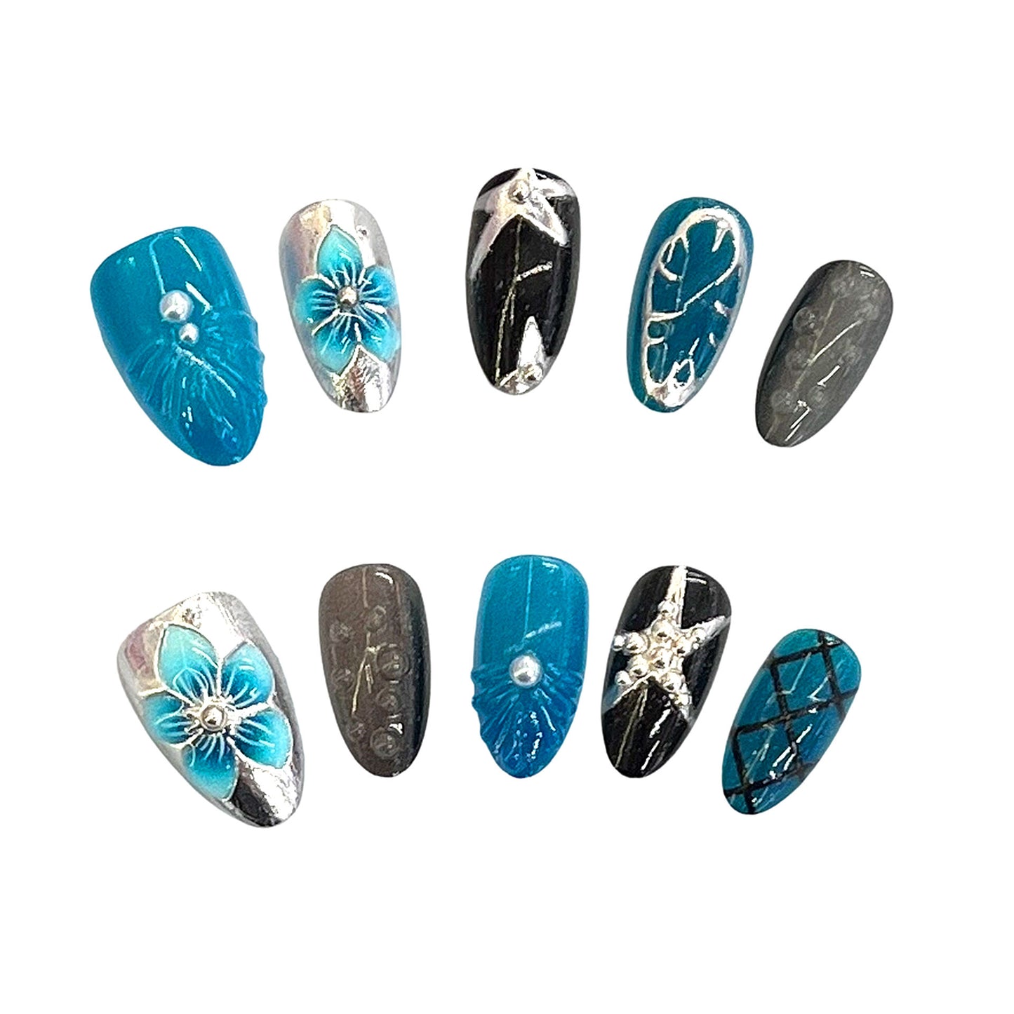 Künstlerisches Press-On-Nagelset mit floralen Motiven Brehn