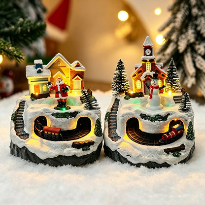 Bewegliches Weihnachtsdorf mit Lichtern und Schneemann Brehn