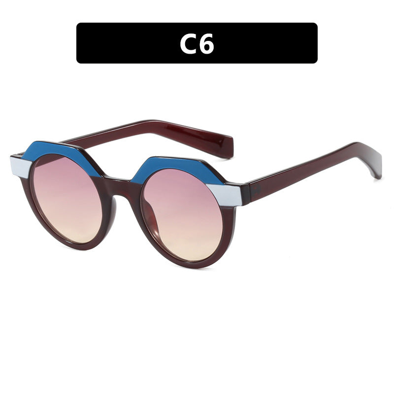 Damen extravagante runde Sonnenbrille mit farblich akzentuiertem Rahmen Brehn