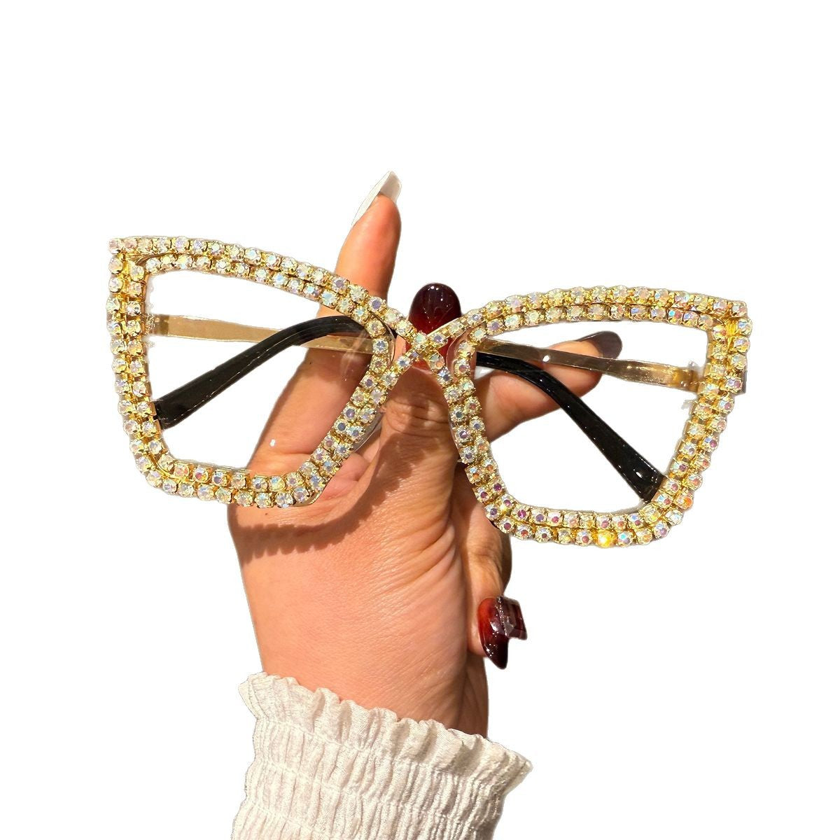 Damen extravagante Sonnenbrille mit funkelndem Kristallrahmen Brehn
