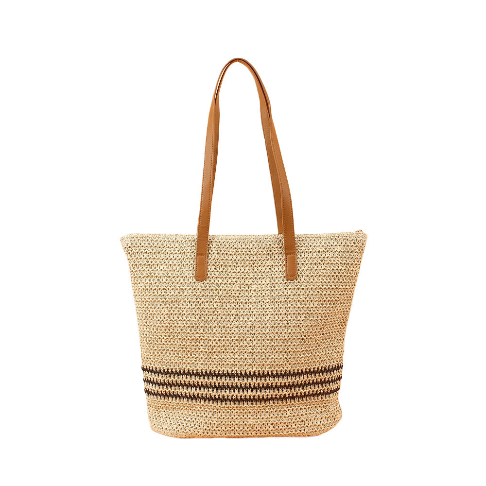 Trendige Strandtasche Aus Geflochtenem Bast mit Eleganten Ledergriffen Brehn