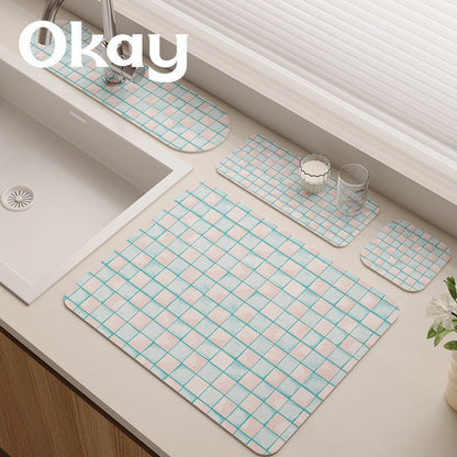 Absorbent Microfiber Dish Drying and Sink Protector Mat Set
