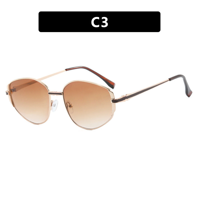 Damen moderne geometrische Sonnenbrille mit stilvollem Metallrahmen Brehn