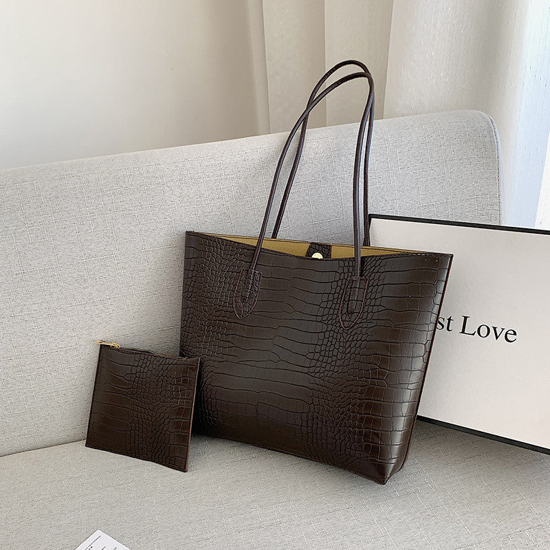 Krokodillembossierte Tote-Bag mit abnehmbarem Clutch Brehn