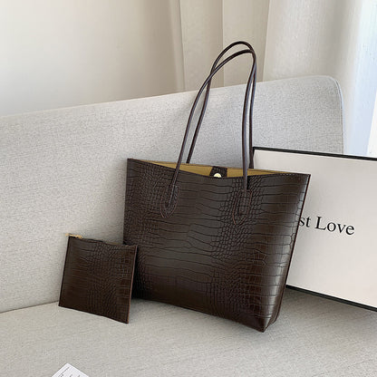Krokodillembossierte Tote-Bag mit abnehmbarem Clutch Brehn