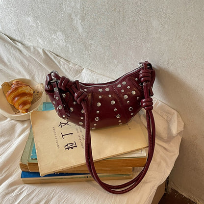 Nieten Texturiertes Lederhandtasche