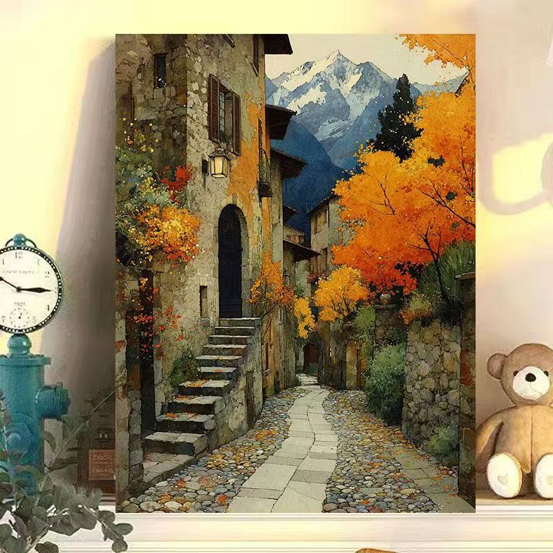 Vintage Europäische Landschaft Leinwand Kunstdruck Brehn