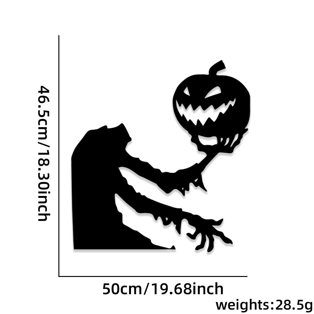 Großformatiger selbstklebender Wandsticker Grusel-Zombie mit Kürbis-Silhouette