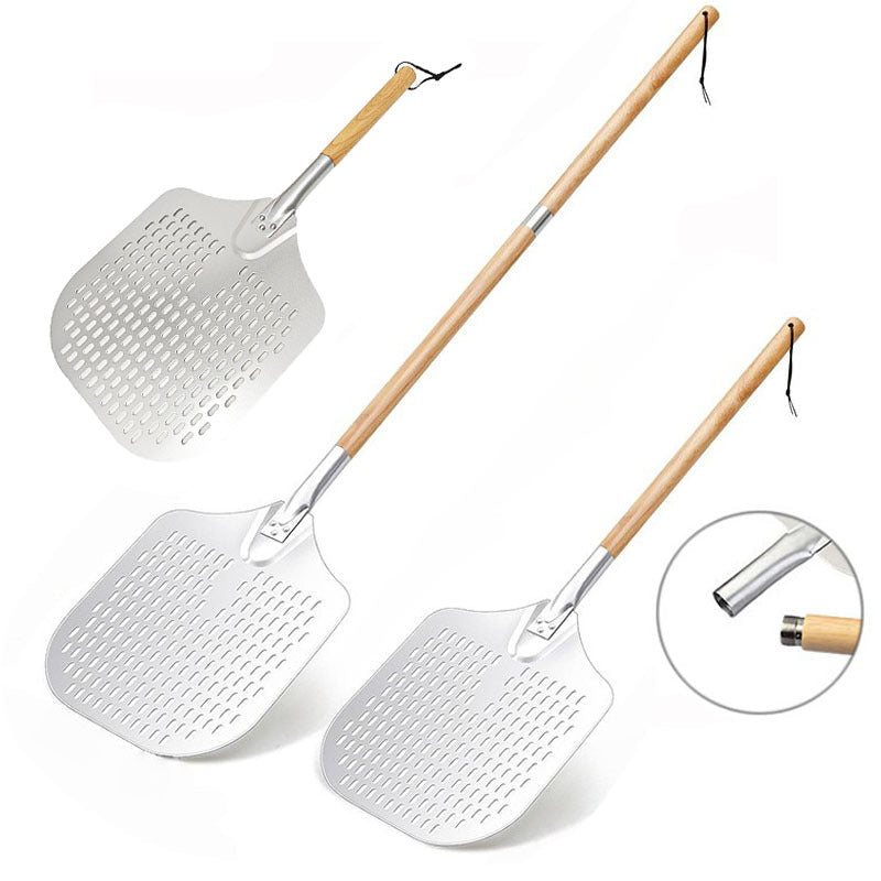 lange Griffe perforierte Pizzaschaufel Set mit Holzgriff Edelstahl Schneider und Dreieckserver Brehn