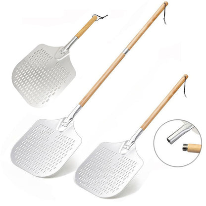 lange Griffe perforierte Pizzaschaufel Set mit Holzgriff Edelstahl Schneider und Dreieckserver Brehn