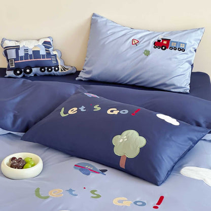Kinder Zug Applikation Baumwolle Bettbezug und Kissenbezug Bettwäsche Set