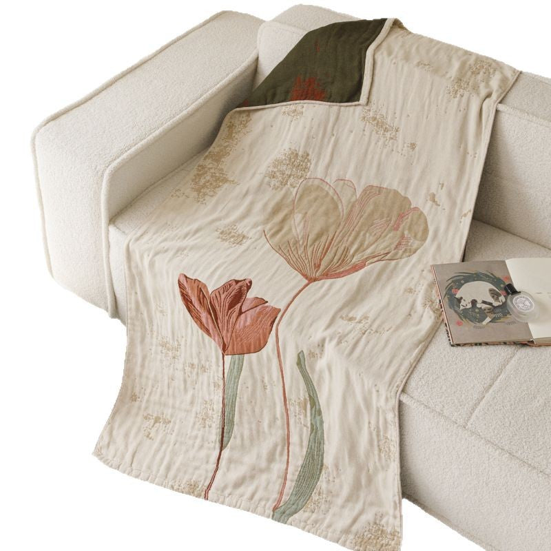 Übergroße botanische Musselin-Wurfdecke mit floralem Aquarelldruck