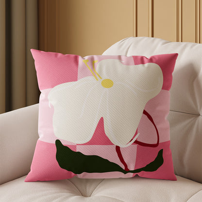 Decorative Square Throw Pillow Cover with Oversized Floral Graphic and Textured Woven Finish