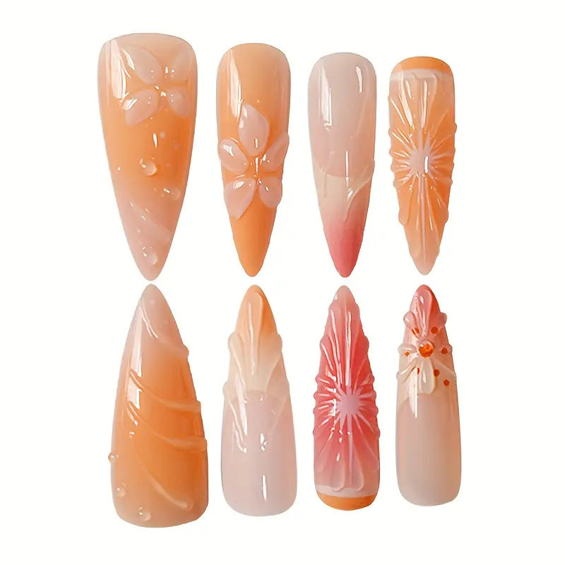 Künstlerische 3D Blumen Press-on Nagelkunst Brehn