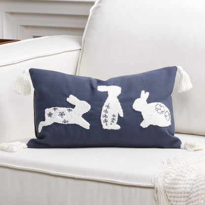 Bestickter Hasen-Applikations-Tassel-Lumbar-Kissenbezug