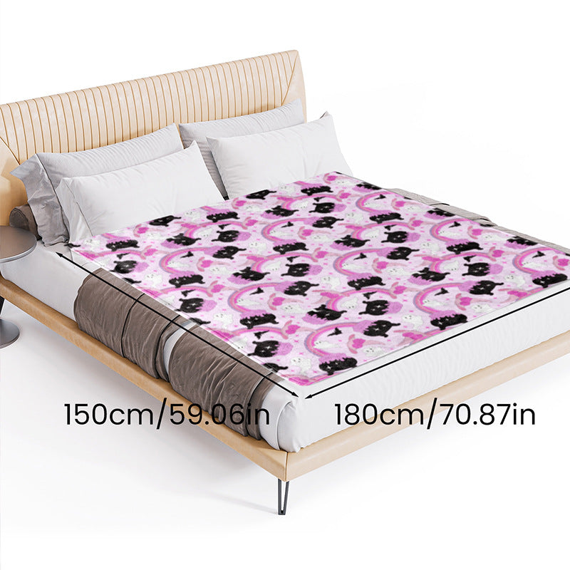 Kuscheldecke mit verspieltem Motiven von Katzen und Regenbögen Brehn