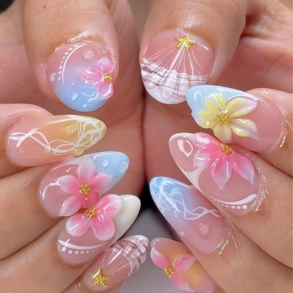 Künstlerisches florales Press-On-Nagelkunstset