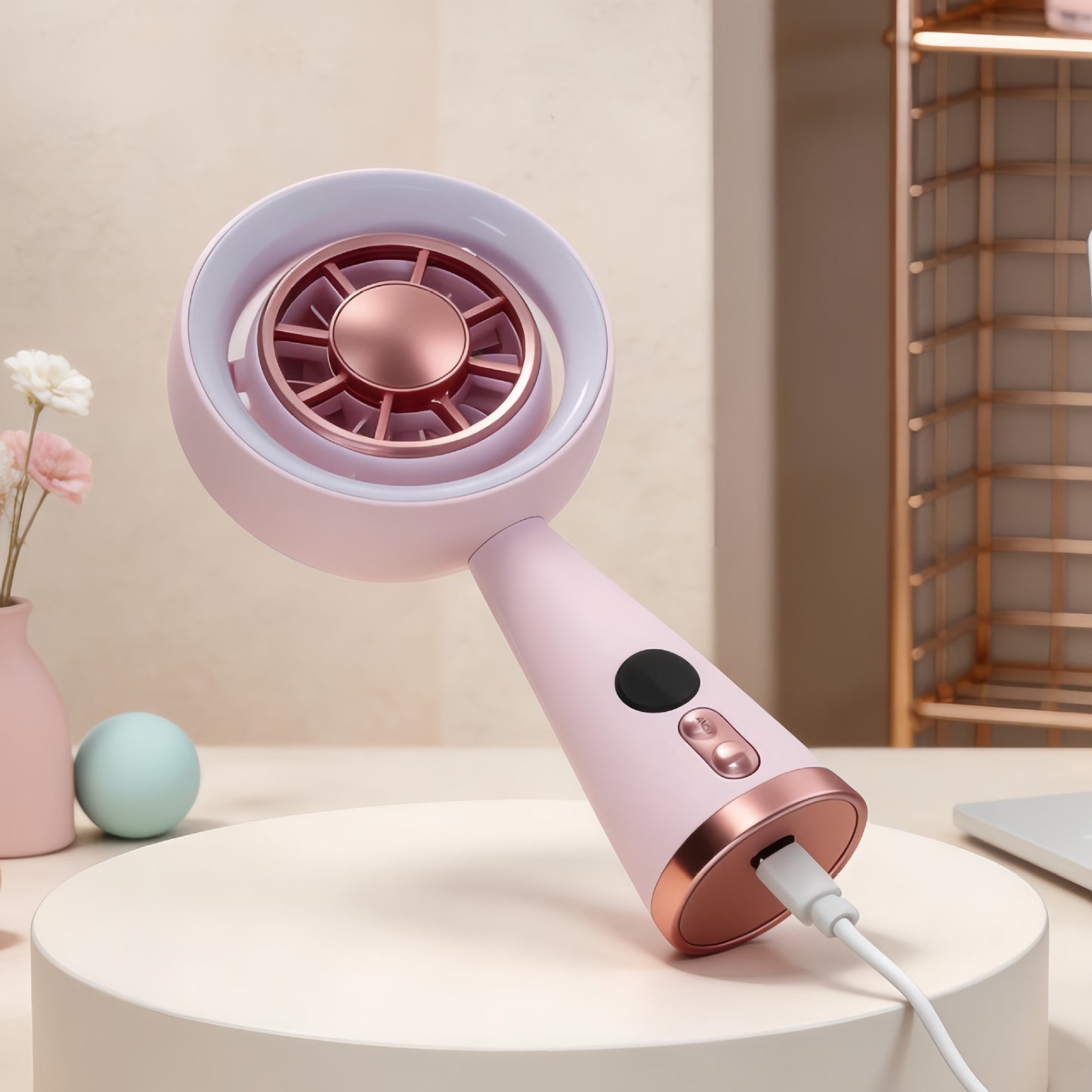 Damen Tragbarer Mini-Ventilator mit LED-Beleuchtung und digitaler Geschwindigkeitsanzeige Brehn