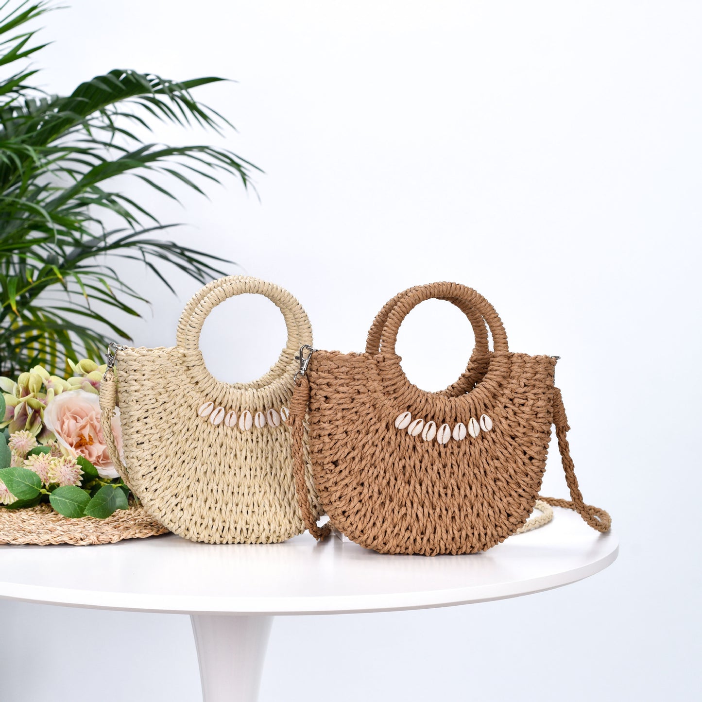 Handtasche Aus Naturfaser mit Muschelverzierung Brehn