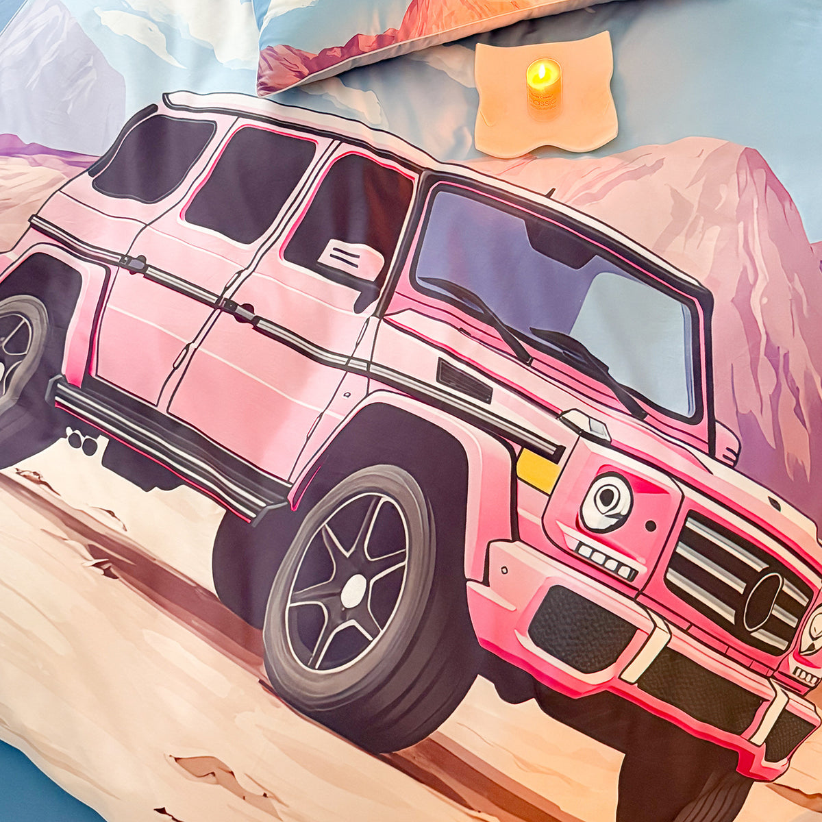 Abenteuer-Print Mikrofaser Bettbezug Set mit Off-Road Jeep Illustration