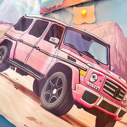 Abenteuer-Print Mikrofaser Bettbezug Set mit Off-Road Jeep Illustration