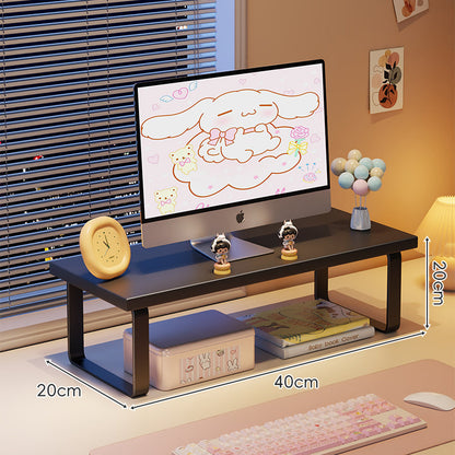 Erhöhter Monitorständer mit Holz-Optik-Oberfläche, Metallrahmen und Unterregal-Stauraum