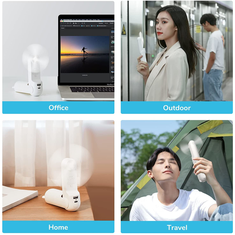Unisex Einheitsgröße faltbarer aufladbarer Handventilator mit integriertem Powerbank und dualen USB-Ladeports Brehn