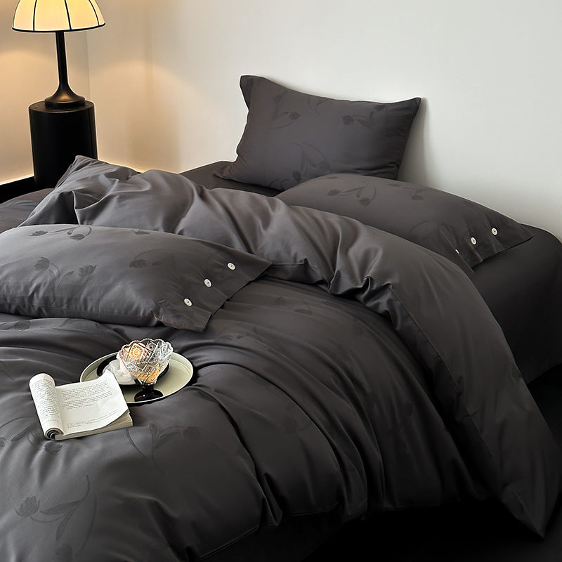 Premium-Bettbezug-Set aus Baumwollsatin mit tonalem Blumenjacquard und Knopfverschluss