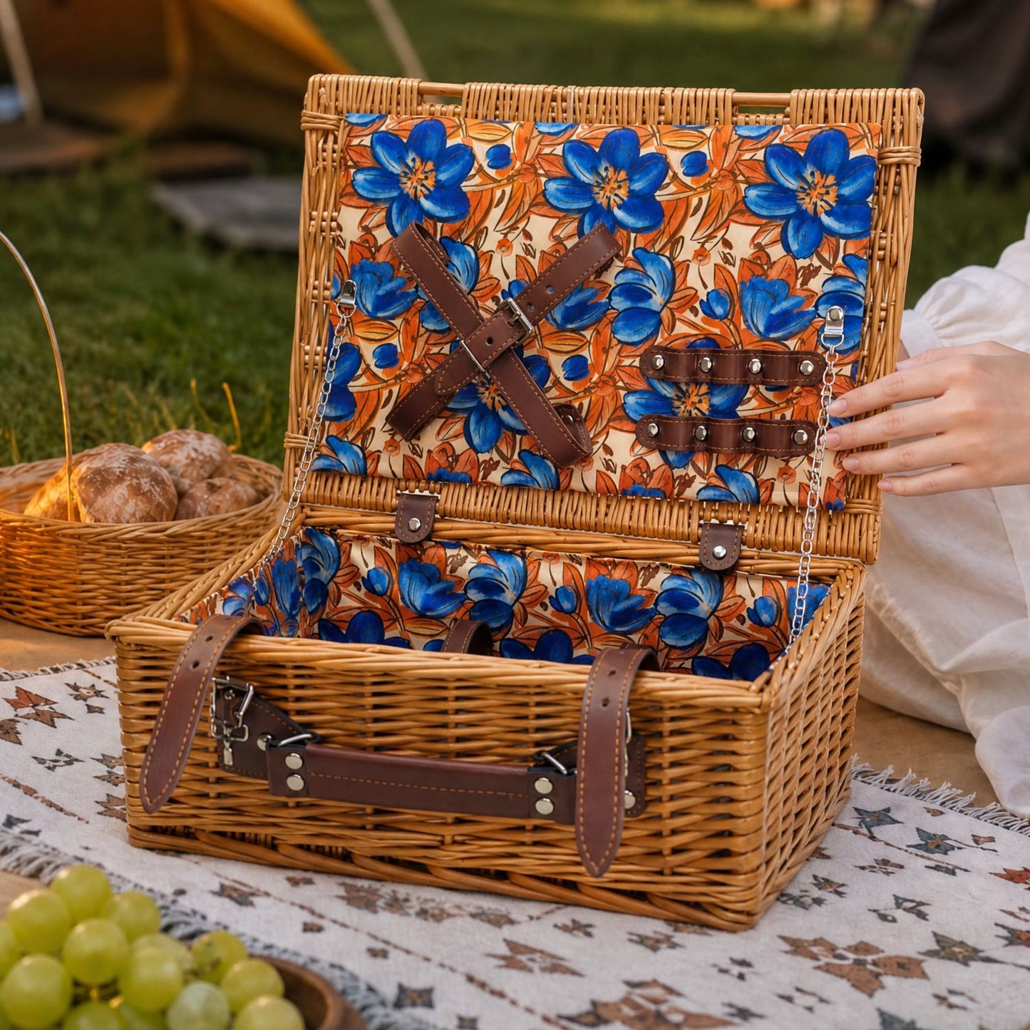 Damen luxuriöser Picknickkorb mit integriertem Geschirrset und isolierbarem Kühlfach Brehn