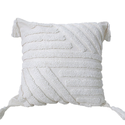 Boho Texturiertes Gestuftes Baumwoll-Wurfkissen mit Diamant-geometrischen Tufting und Eck-Tasseln
