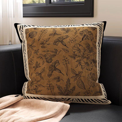 Square Suede-Finish Botanical Print Decorative Throw Pillow Cover with Invisible Zipper