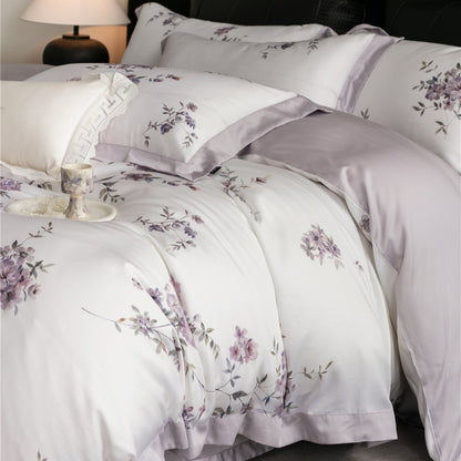 Luxus Aquarell Floral Gebürstet Mikrofaser Bettbezug Set mit Paspelbesatz