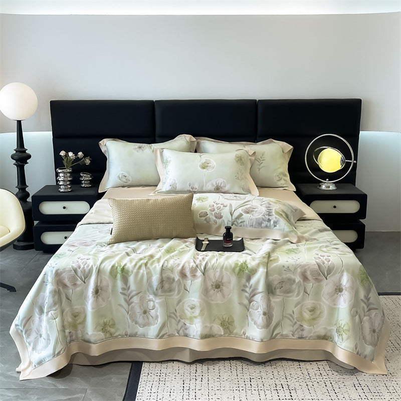 Luxuriöses Satin-Feeling Floral Bettwäsche-Set mit Bettdeckenbezug, Kissenbezügen und dekorativen Shams