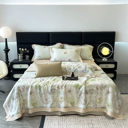 Luxuriöses Satin-Feeling Floral Bettwäsche-Set mit Bettdeckenbezug, Kissenbezügen und dekorativen Shams