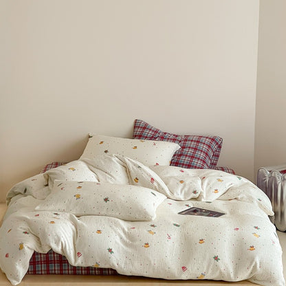 Festliches Baumwoll-Bettwäsche-Set mit gecrinkter Struktur und Weihnachtsmotiv