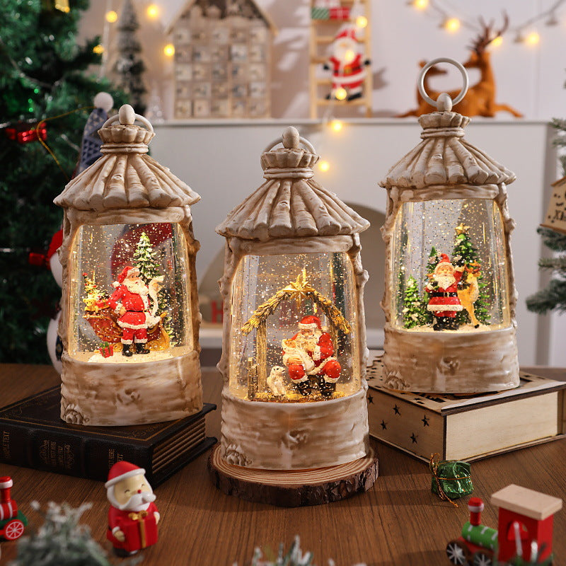 Beleuchtete Weihnachtslaterne mit Schneeszenen Brehn