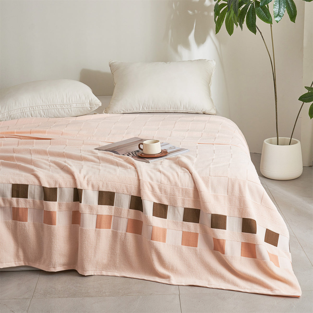 Oversized Texturiertes Baumwoll-Wurfdecke