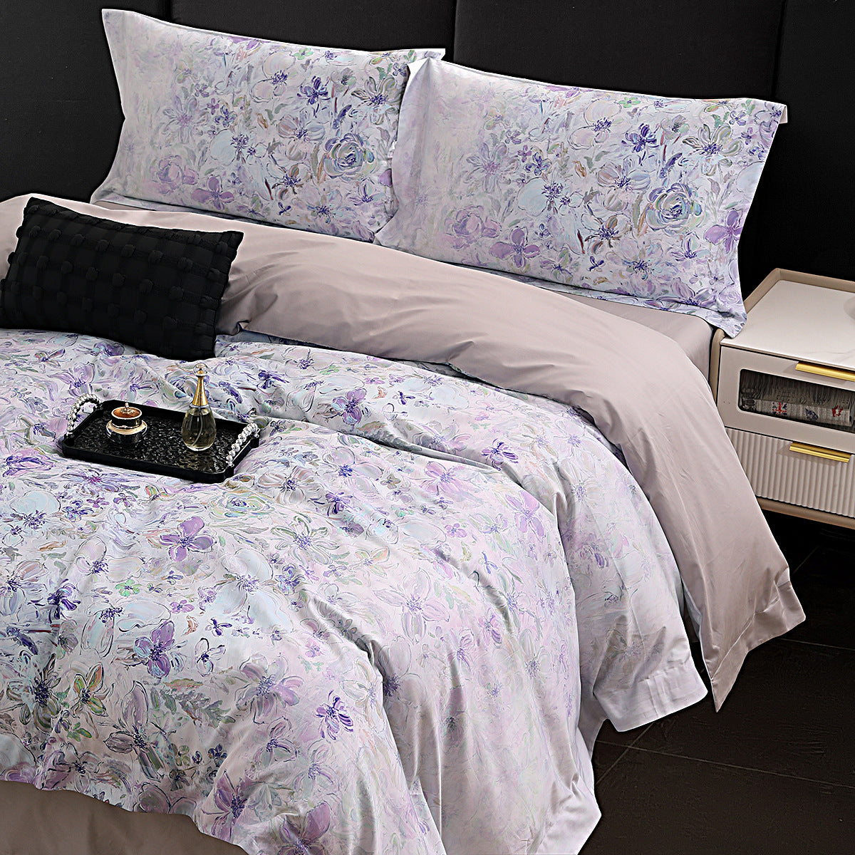 Florales bedrucktes Satin-Baumwoll Wendebettbezug Set mit Umschlagkissenbezügen