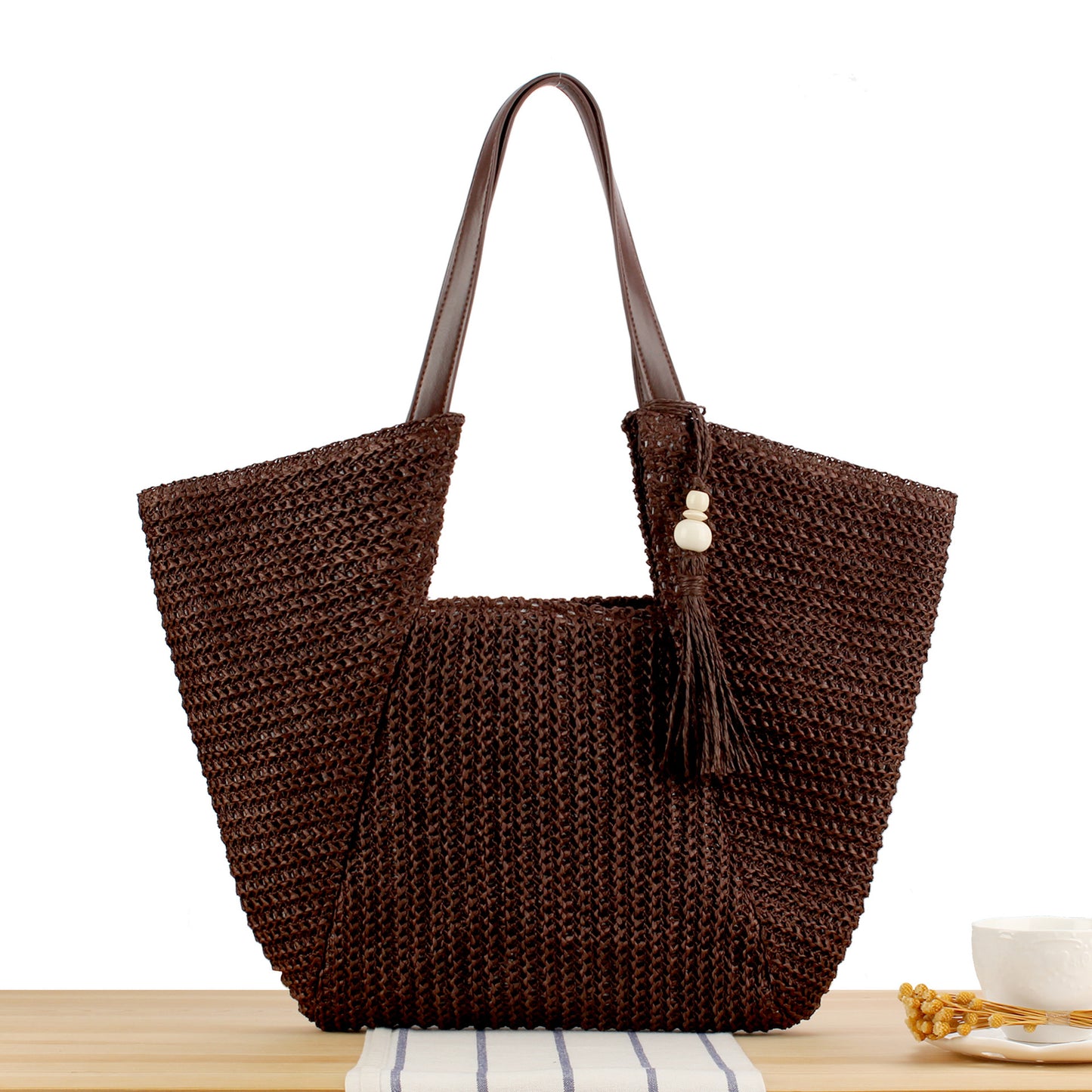 Strandtasche Aus Natürlichem Geflecht mit Eleganten Lederakzenten Brehn