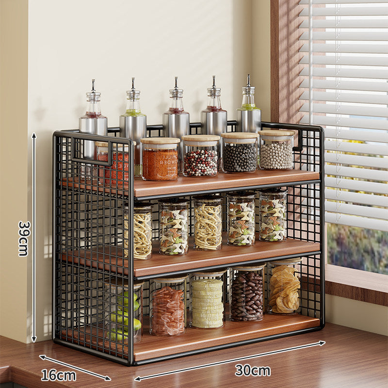 Kompakter zweistufiger Metallgitter-Theken-Gewürz- und Vorratsglas-Organizer
