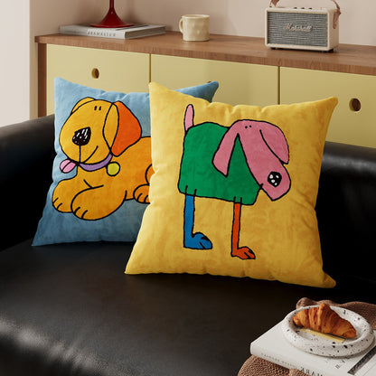 Decorative Cartoon Puppy Plush Throw Pillow Cover with Breathable Knit Texture