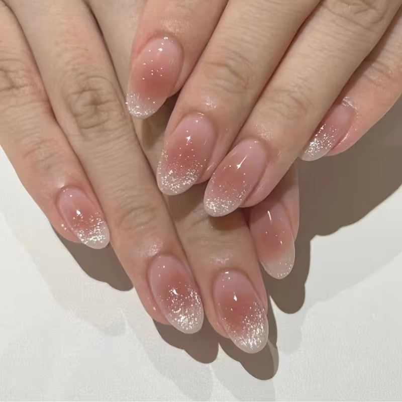 Glitzernde French Tip Press-On Nägel Brehn