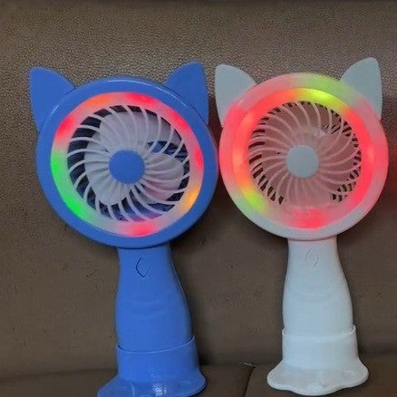 Unisex Tragbarer Handventilator mit kreativen Katzenohren und bunten LED-Lichtern Brehn