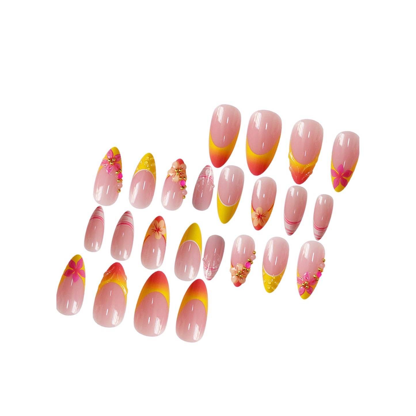 Künstlerisches florales Akzent Press-On Nagelset Brehn