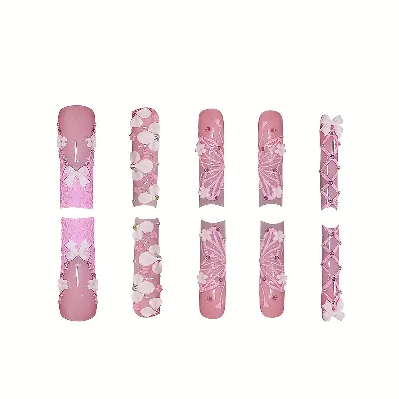 Künstlerisches Florales Press-On-Nageldesign Brehn